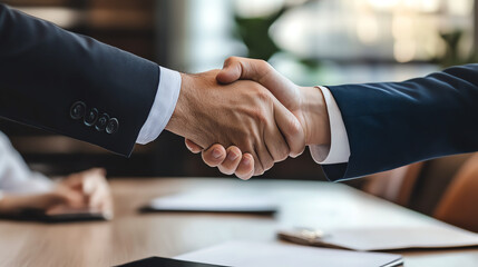 Client shaking hands with bank officer after loan approval, professional vibe