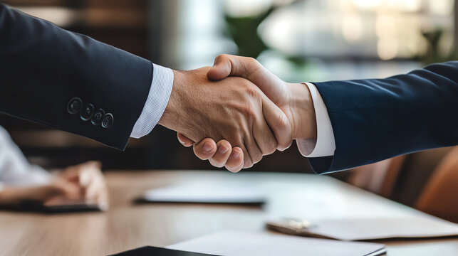 Client shaking hands with bank officer after loan approval, professional vibe