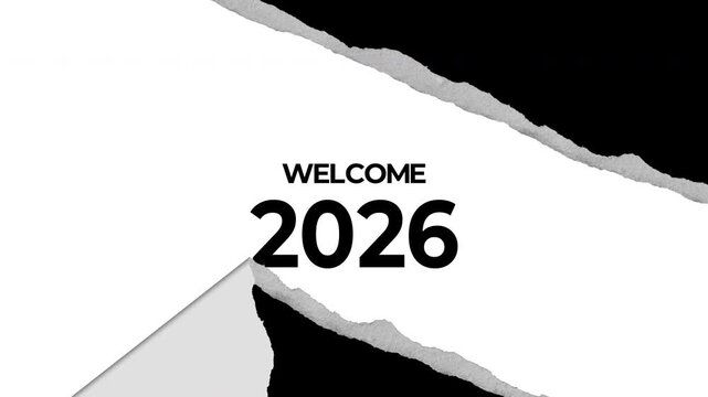Good Bye 2025 and Welcome 2026 text in diagonal torn paper transition, Clean and Minimalist style. Perfect for celebrating new year web, banner and digital promotion. 4k video.