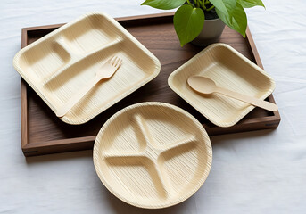 Ecofriendly disposable palm leaf plates and utensils