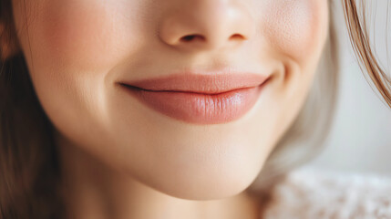 Closeup of a person smiling subtly with closed lips while preparing for a weekend outing, soft natural light