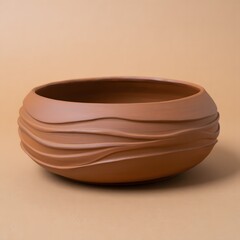 Textured terracotta pot with wavy design