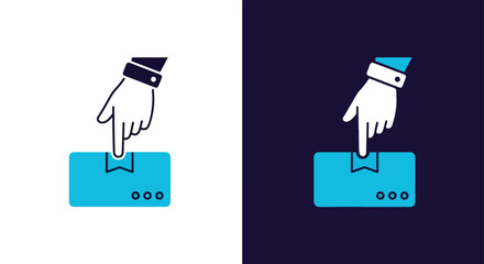 Hand with blue glove touching a button - Vector icon symbol for website - Icon vector - Blue icon vector - Line and glyph solid icon and logo template