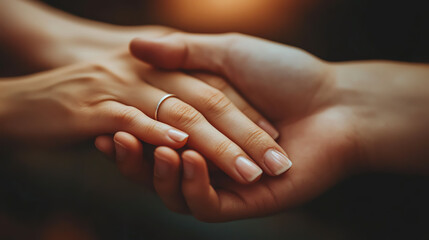 Closeup of hands touching during emotional reunion, warm natural tones, sharp and clean
