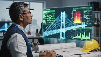 Engineers and architects collaborating on innovative infrastructure development project concept, showcasing technological advancements in bridge construction and design, perfect for commercial.