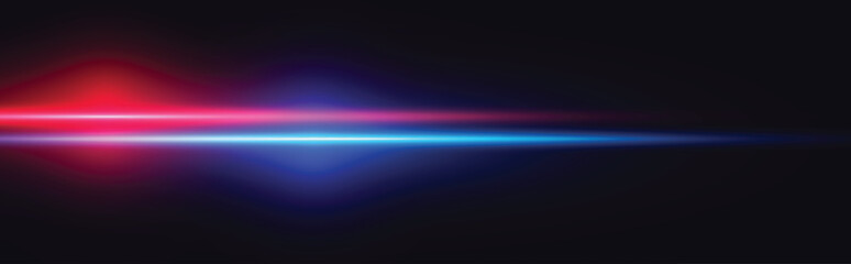 Abstract neon glare horizontal splash of blue and red light.