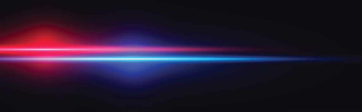 Abstract neon glare horizontal splash of blue and red light.