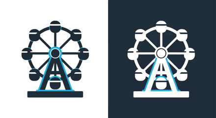 Ferris wheel icon in blue and white - Vector icon symbol for website - Icon vector - Blue icon vector - Line and glyph solid icon and logo template