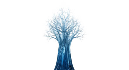 Abstract blue tree made of water splash, isolated on transparent background, symbolizing growth and fluidity, creating a captivating visual metaphor for the connection between nature and the element o
