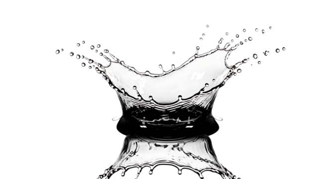 Captivating monochrome water splash frozen in time, showcasing intricate details and elegant crownlike shape against a pristine transparent background isolated on transparent background, highlighting 