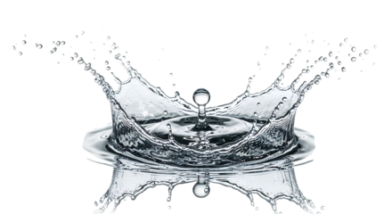 Water drop splashing isolated on transparent background the impact of a drop of water creates a beautiful crown the water is clear and pure, and the splash is captured in midair, creating a dynamic ef