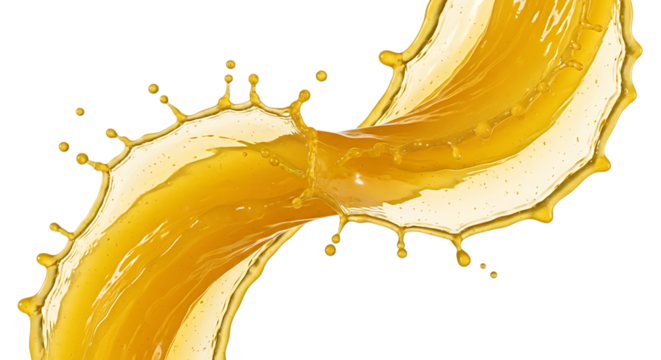 Orange juice splash isolated on transparent background the juice is flowing in a smooth, curved motion, creating a dynamic and refreshing image the color is bright and vibrant, adding to the visual ap