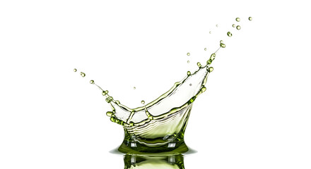 Dynamic splash of olive oil, isolated on transparent background, capturing the moment of impact and creating a crownlike shape, symbolizing purity, health, and the essence of culinary delight and natu