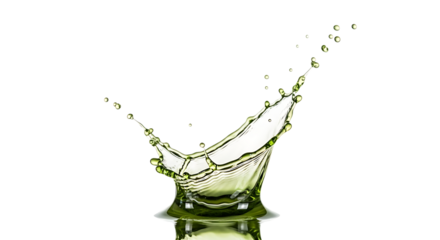 Dynamic splash of olive oil, isolated on transparent background, capturing the moment of impact and creating a crownlike shape, symbolizing purity, health, and the essence of culinary delight and natu