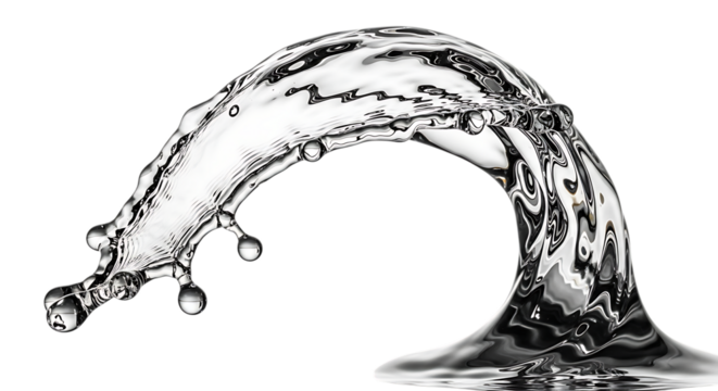 Water splash isolated on transparent background, showcasing the elegance and power of liquid movement with its intricate forms and glistening surface, ideal for conveying themes of purity and refreshm