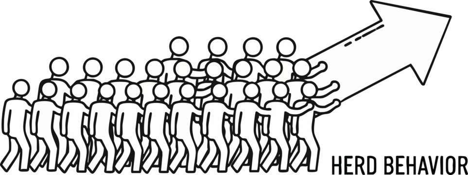 Herd behavior illustration shows group moving forward
