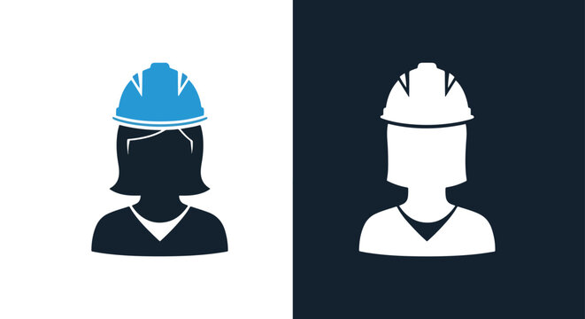 Construction workers with safety helmets - Vector icon symbol for website - Icon vector - Blue icon vector - Line and glyph solid icon and logo template