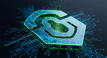 Futuristic Cyber Security Emblem with Circuit Board and Binary Code cybersecurity