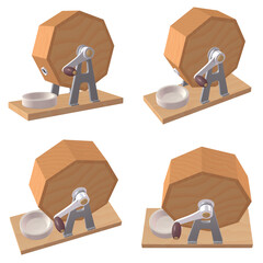 催事・イベントのイラスト素材　ガラポン抽選器（1）　黄　カット四点セット（2）　