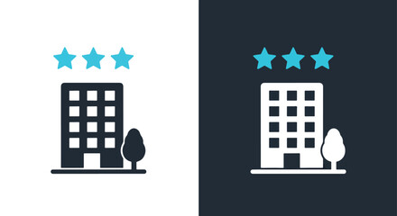Two buildings with star ratings illustration - Vector icon symbol for website - Icon vector - Blue icon vector - Line and glyph solid icon and logo template