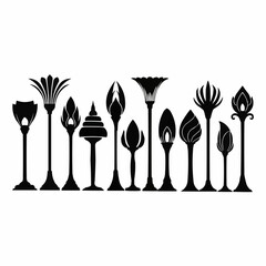 Silhouettes of Egyptian Lotus Flowers in a Row.