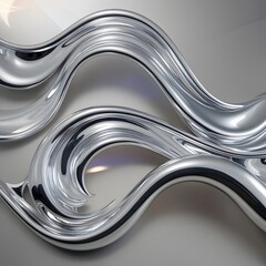 Abstract metallic stream forming flowing wave-like curves with polished chrome reflections and smooth texture