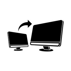 Remote desktop connection icon with two computers on transparent background