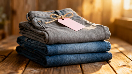 Stack Folded Denim Jeans Tag