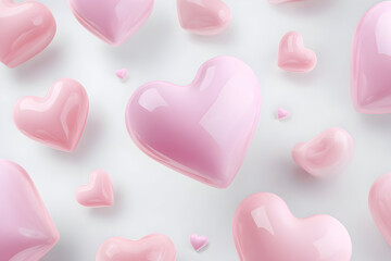 Whimsical floating luminous pink hearts with soft glow for romantic celebrations