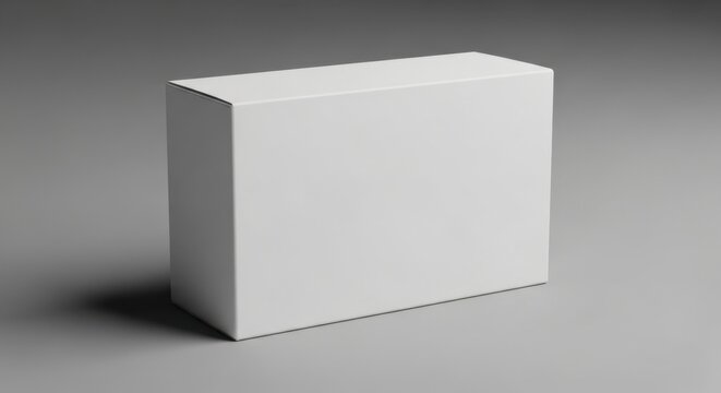 Minimalistic white rectangular box on a gray background with subtle shadowing perfect for product