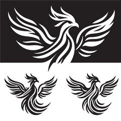 Fototapeta premium Black and white eagle tattoo design set on black background, vector illustration