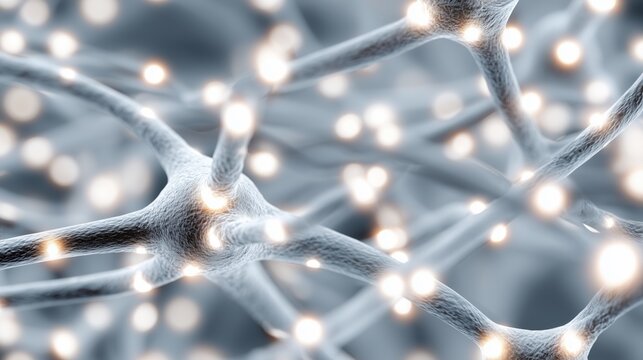 Abstract neural connections with silver network filaments glowing in clean futuristic technology pattern.

