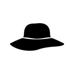 Black cloche hat with a thin white band simple vector icon