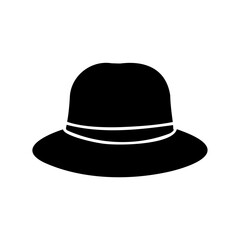 Black hat with white band silhouette icon on white background