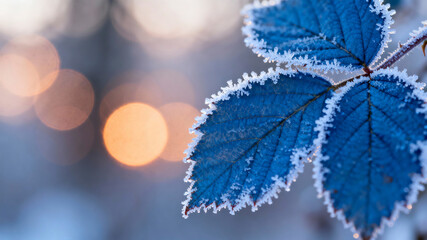 Frosted Blue Leaves Sunlight Bokeh