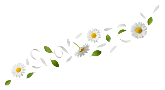 Daisy Flowers Petals Leaves Diagonal Pattern Isolated