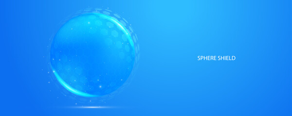 Abstract protect sphere with hexagon pattern. Transparent glass dome shield, futuristic energy force field. Vector illustration. © tamatus_art