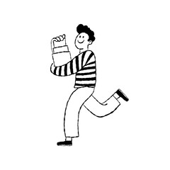 Vector illustration in simple hand drawn style, in trendy playful whimsical quirky style, friendly mascot, delivery concept