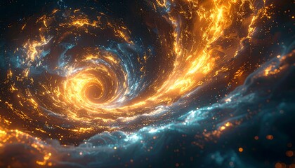 Naklejka premium Swirling vortex of glowing orange & blue nebulas, creating a captivating and mesmerizing celestial spectacle