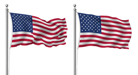 Fototapeta premium American Flags on Poles Waving, USA Patriotism and Independence Day