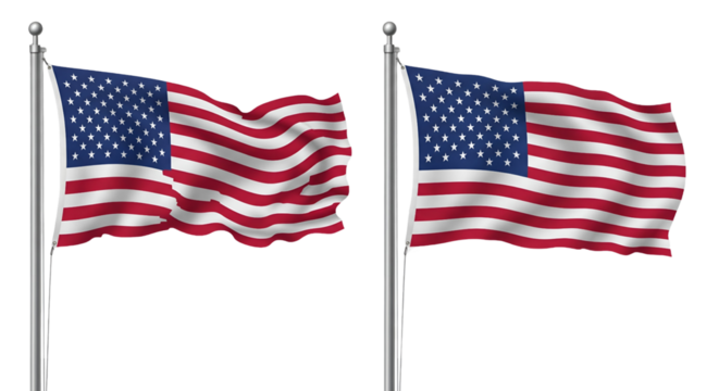 American Flags on Poles Waving, USA Patriotism and Independence Day