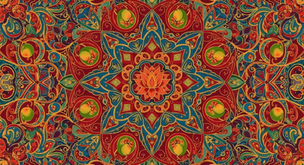 Intricate Mandala Pattern with Vibrant Colors and Symmetrical Design.