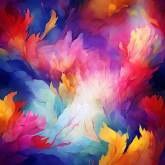 Vibrant Abstract Colorful Art Background - Dynamic Floral Paint Texture.