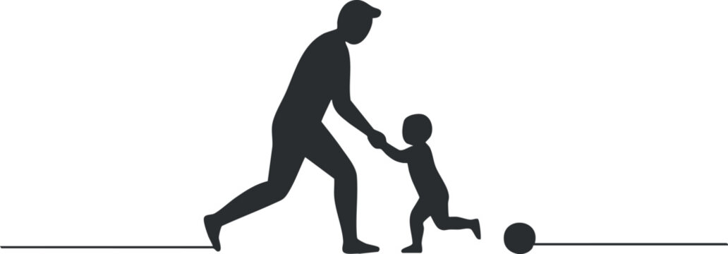 Silhouette vector illustration of a father playing with his child, showcasing family bonding through outdoor activity.