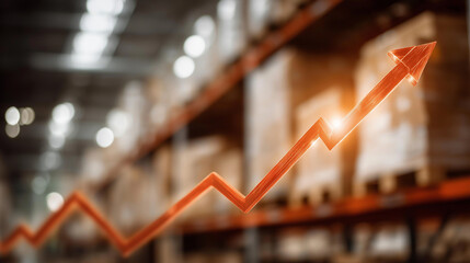 Arrow of Progress: An upward-pointing arrow overlaying a warehouse, symbolizing growth, progress, and financial success.