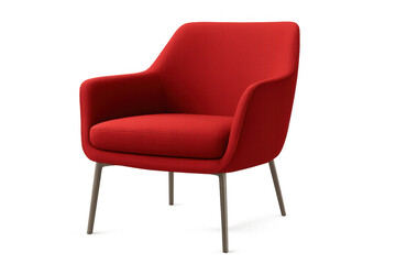 Fototapeta premium Red armchair showing a modern design and comfy fabric, perfect for home or office interiors. Isolated on transparent background