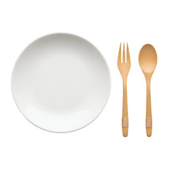 Empty White Plate with Wooden Spoon and Fork