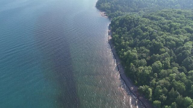 aerial shot of lake superior in Michigan