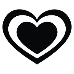 A black and white illustration of a heart shape with two outlines on a white background art design