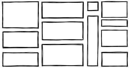 Arrangement of rectangular frames in a grid pattern, suitable for a mosaic of images, illustrations, or graphic designs